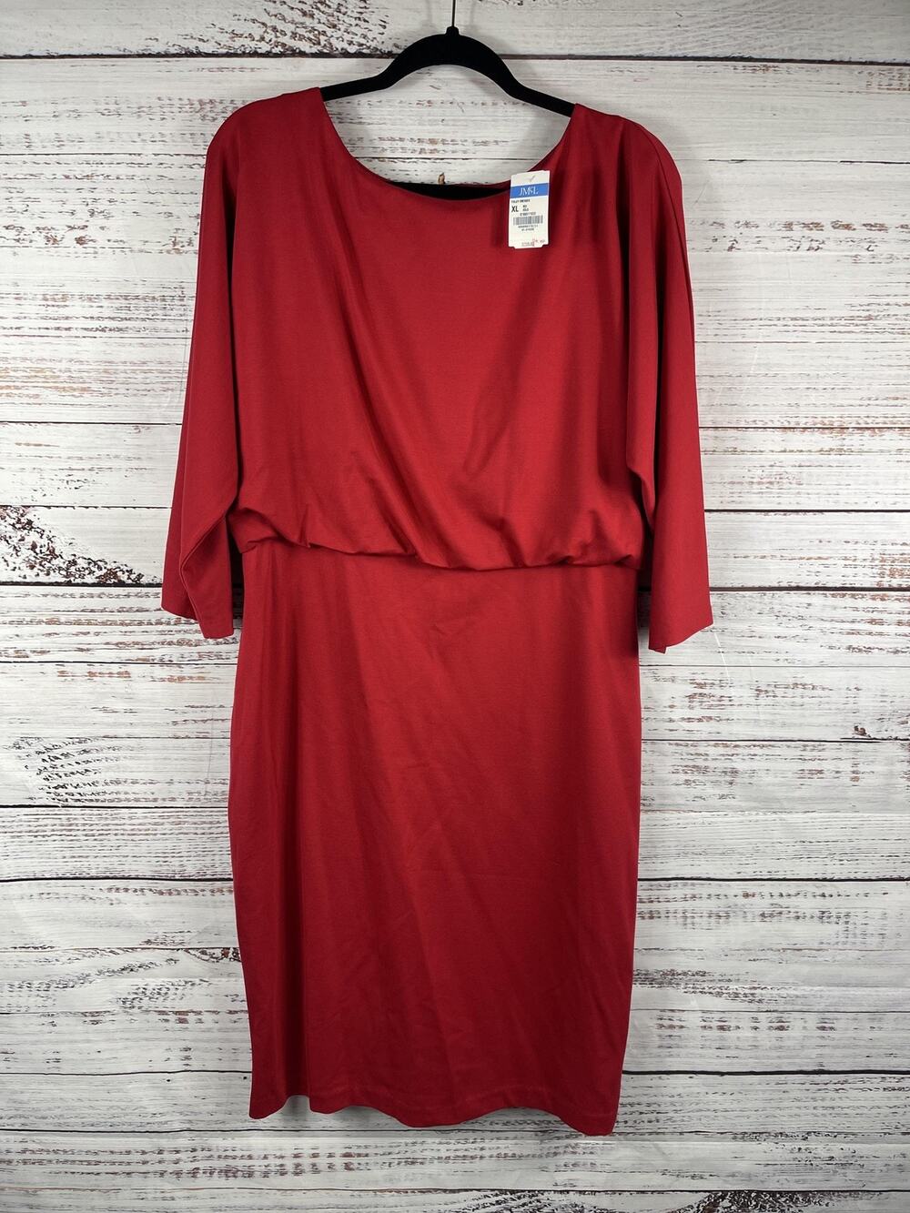 J McLaughlin Tinley Dress Women's XL Red Blouson Jersey 3/4 Sleeve Boat Neck